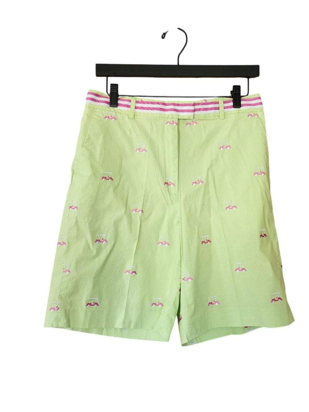 Lilly Pulitzer Y2K  green embroidered golf cart shorts pink striped waistband Wo